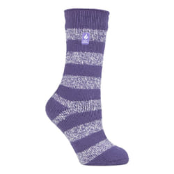 ) Heat Holders - Ladies Original Thick Multicoloured Twist Thermal Socks - Mulberry Purple / White (Chunky Stripe