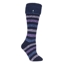 Heat Holders - Ladies Striped Knee High Thermal Wellington Boot Socks - Navy Stripe