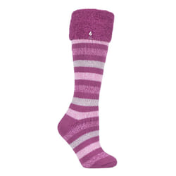 Heat Holders - Ladies Striped Knee High Thermal Wellington Boot Socks - Pink Stripe