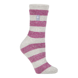 ) Heat Holders Lite - Ladies Lightweight Casual Winter Thermal Socks - Light Grey / Berry (Bologna