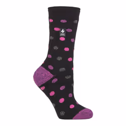 ) Heat Holders Lite - Ladies Lightweight Casual Winter Thermal Socks - Black / Berry (Malaga