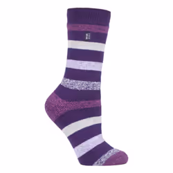) Heat Holders Lite - Ladies Lightweight Casual Winter Thermal Socks - Purple Stripe (Jasmine