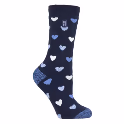 ) Heat Holders Lite - Ladies Lightweight Casual Winter Thermal Socks - Navy Heart (Jasmine