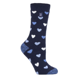 ) Heat Holders Lite - Ladies Lightweight Casual Winter Thermal Socks - Navy Heart (Jasmine