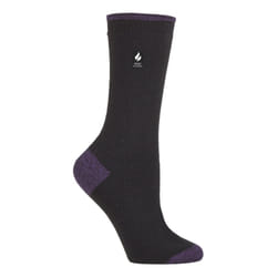 ) Heat Holders Ultra Lite - Ladies Thin Lightweight Casual Thermal Socks - Black / Purple (Oia