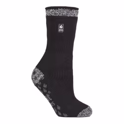 ) Heat Holders - Ladies Thick Winter Thermal Non Slip Slipper Socks - Black (Florence