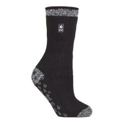 ) Heat Holders - Ladies Thick Winter Thermal Non Slip Slipper Socks - Black (Florence