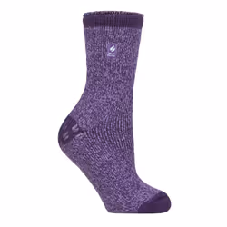 ) Heat Holders - Ladies Thick Winter Thermal Non Slip Slipper Socks - Purple (Florence