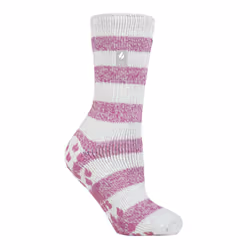 ) Heat Holders - Ladies Thick Winter Thermal Non Slip Slipper Socks - Light Grey / Berry (Seville