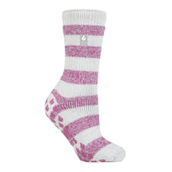 ) Heat Holders - Ladies Thick Winter Thermal Non Slip Slipper Socks - Light Grey / Berry (Seville