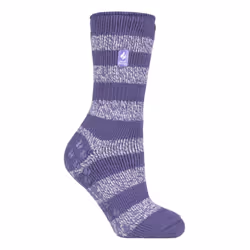) Heat Holders - Ladies Thick Winter Thermal Non Slip Slipper Socks - Mulberry Purple / White (Seville