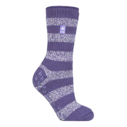 ) Heat Holders - Ladies Thick Winter Thermal Non Slip Slipper Socks - Mulberry Purple / White (Seville