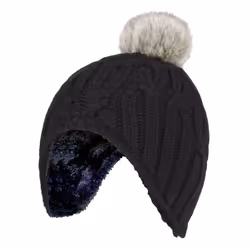 Heat Holders - Girls Cable Thermal Winter Pom Pom Hat & Mittens Set - Black