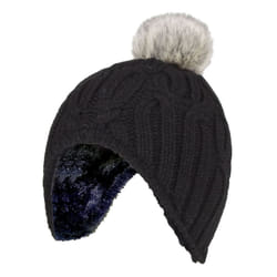 Heat Holders - Girls Cable Thermal Winter Pom Pom Hat & Mittens Set - Black