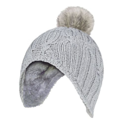 Heat Holders - Girls Cable Thermal Winter Pom Pom Hat & Mittens Set - Cloud Grey