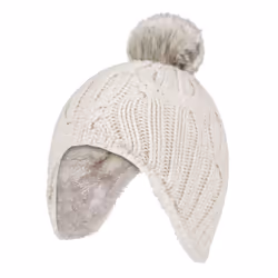 Heat Holders - Girls Cable Thermal Winter Pom Pom Hat & Mittens Set - Buttercream