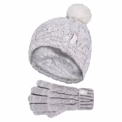 Heat Holders - Girls Thermal Warm Cosy Turnover Hat & Gloves Set - Oatmeal Twist
