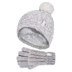 Heat Holders - Girls Thermal Warm Cosy Turnover Hat & Gloves Set - Oatmeal Twist