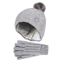 Heat Holders - Girls Thermal Warm Cosy Turnover Hat & Gloves Set - Frost Grey Melange