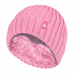 Heat Holders - Girls Chunky Ribbed Thermal Winter Hat & Gloves Set - Chateau Rose