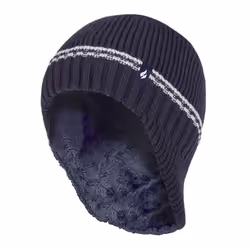 Heat Holders - Boys Ribbed Thermal Winter Pom Pom Hat with Ear Flaps - Navy