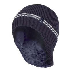 Heat Holders - Boys Ribbed Thermal Winter Pom Pom Hat with Ear Flaps - Navy