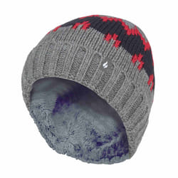 Heat Holders - Boys Thick Ribbed Patterned Knitted Soft Beanie Hat - 7-10 Years, Pebble Melange/Red/Navy