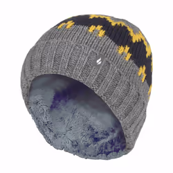 Heat Holders - Boys Thick Ribbed Patterned Knitted Soft Beanie Hat - 7-10 Years, Pebble Melange/Gold/Navy