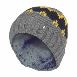 Heat Holders - Boys Thick Ribbed Patterned Knitted Soft Beanie Hat - 7-10 Years, Pebble Melange/Gold/Navy