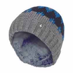 Heat Holders - Boys Thick Ribbed Patterned Knitted Soft Beanie Hat - 7-10 Years, Pebble Melange/Teal/Navy