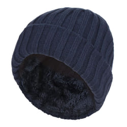 Heat Holders - Boys Casual Wear Ribbed Thermal Turn Over Winter Hat - Navy