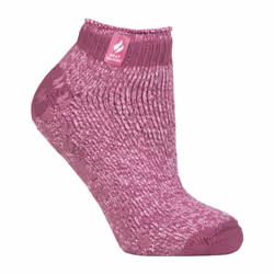 ) Heat Holders - Ladies Non Slip Thermal Ankle Slipper Socks with Grips - Muted Pink (Pisa