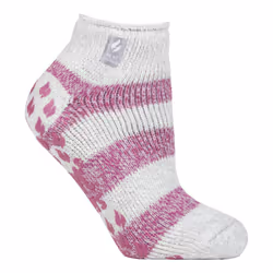 ) Heat Holders - Ladies Non Slip Thermal Ankle Slipper Socks with Grips - Light Grey / Berry (Valencia