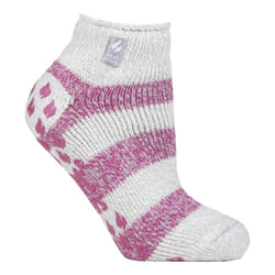 ) Heat Holders - Ladies Non Slip Thermal Ankle Slipper Socks with Grips - Light Grey / Berry (Valencia