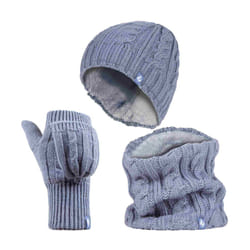 Heat Holders - Ladies Fleece Lined Thermal Winter Hat, Neck Warmer & Converter Gloves Set - One Size, Dusky Blue