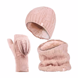 Heat Holders - Ladies Fleece Lined Thermal Winter Hat, Neck Warmer & Converter Gloves Set - One Size, Dusky Pink