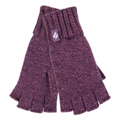 Ladies Knitted Thermal Fingerless Gloves | HEAT HOLDERS - Purple Twist