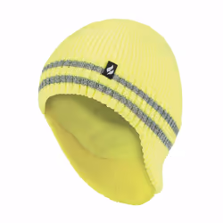 Heat Holders - Mens Hi Vis Reflective Fleece Lined Thermal Winter Hat with Drop Neck - One Size, Yellow