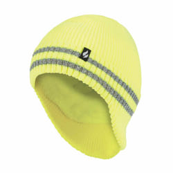 Heat Holders - Mens Hi Vis Reflective Fleece Lined Thermal Winter Hat with Drop Neck - One Size, Yellow