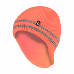 Heat Holders - Mens Hi Vis Reflective Fleece Lined Thermal Winter Hat with Drop Neck - One Size, Orange