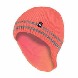 Heat Holders - Mens Hi Vis Reflective Fleece Lined Thermal Winter Hat with Drop Neck - One Size, Orange