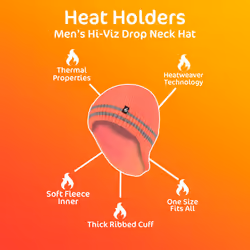 Heat Holders - Mens Hi Vis Reflective Fleece Lined Thermal Winter Hat with Drop Neck - One Size, Orange