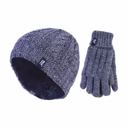 Heat Holders - Ladies Fleece Lined Thermal Hat & Gloves Set for Winter - M/L, Blue