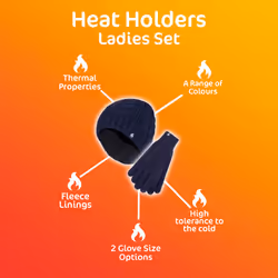 Heat Holders - Ladies Fleece Lined Thermal Hat & Gloves Set for Winter - S/M, Blue