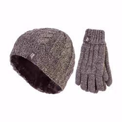 Heat Holders - Ladies Fleece Lined Thermal Hat & Gloves Set for Winter - S/M, Fawn