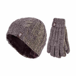 Heat Holders - Ladies Fleece Lined Thermal Hat & Gloves Set for Winter - S/M, Fawn