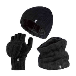 Heat Holders - Ladies Fleece Lined Thermal Winter Hat, Neck Warmer & Converter Gloves Set - One Size, Black