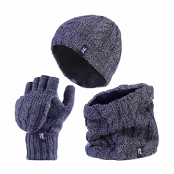 Heat Holders - Ladies Fleece Lined Thermal Winter Hat, Neck Warmer & Converter Gloves Set - One Size, Blue