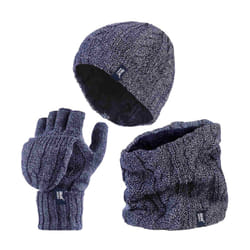 Heat Holders - Ladies Fleece Lined Thermal Winter Hat, Neck Warmer & Converter Gloves Set - One Size, Blue