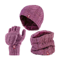 Heat Holders - Ladies Fleece Lined Thermal Winter Hat, Neck Warmer & Converter Gloves Set - One Size, Rose